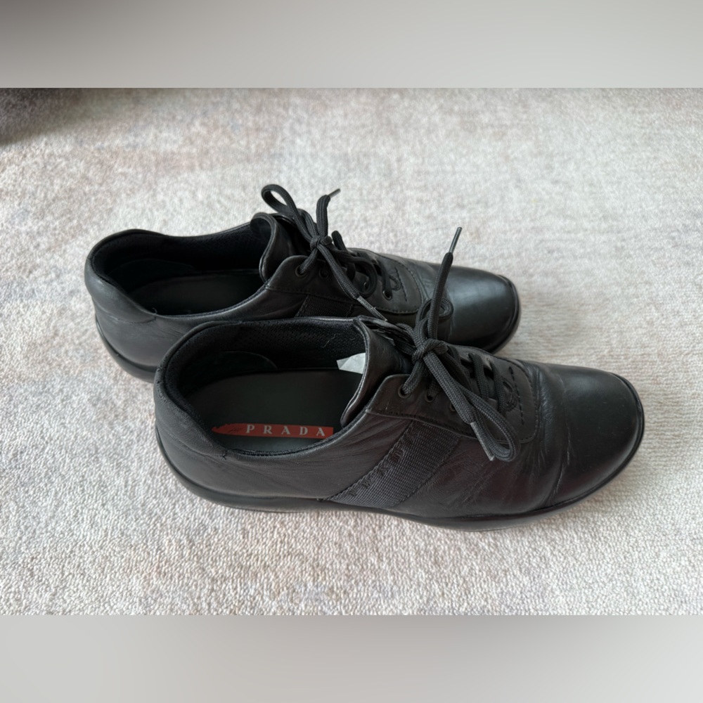 Prada Men’s Leather Sneakers (Black – Linea Rossa) - Picture 11 of 13